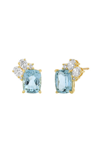 18K Yellow Gold Aquamarine Diamond Cluster Luxe Stud Earrings 18K Yellow Gold Aquamarine Diamond Cluster Luxe Stud Earrings