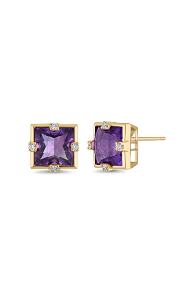 18K Yellow Gold Amethyst Iris Stud Earrings