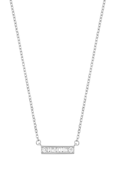 18K White Gold Natural Diamond Gatsby Fine Bar Pendant Necklace