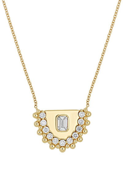 18K Yellow Gold Natural Diamond Mykonos Elegant Pendant Necklace