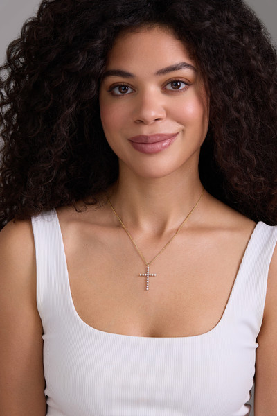 18K White and Yellow Gold Natural Diamond Liora Cross Elegant Pendant Necklace