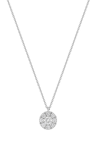18K White Gold Natural Diamond Mika Circular Cluster Pendant Necklace