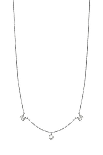 18K White Gold Diamond Classic 3 Charms Personalized Pendant Necklace