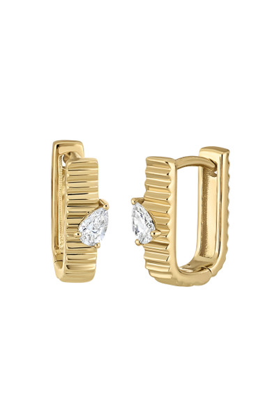18K Yellow Gold Natural Diamond Cleo Pear Hoop Earrings