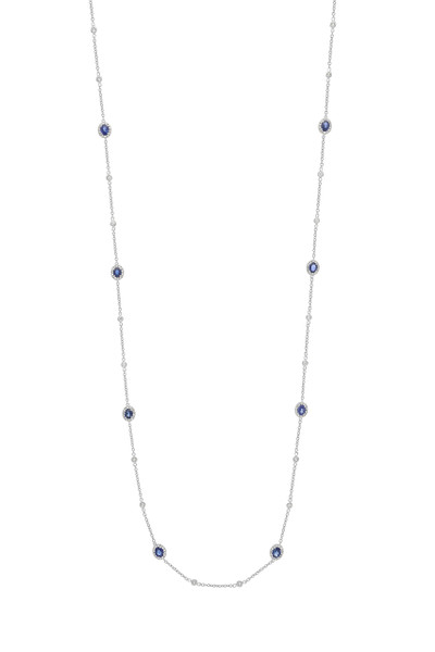 18K White Gold Sapphire with Diamond Sophisticated Station Necklace