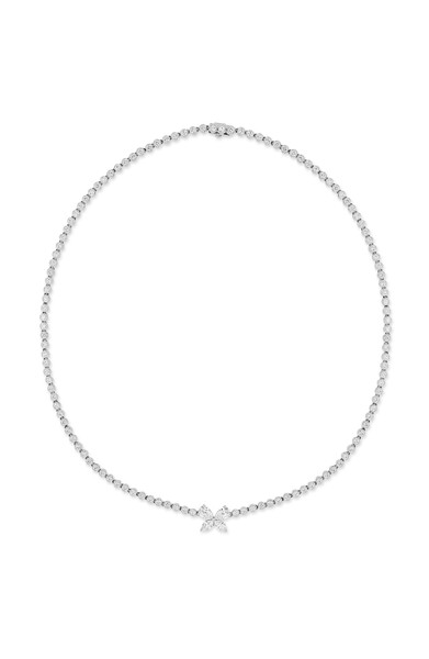 18K White Gold Diamond Butterfly Pendant Tennis Necklace