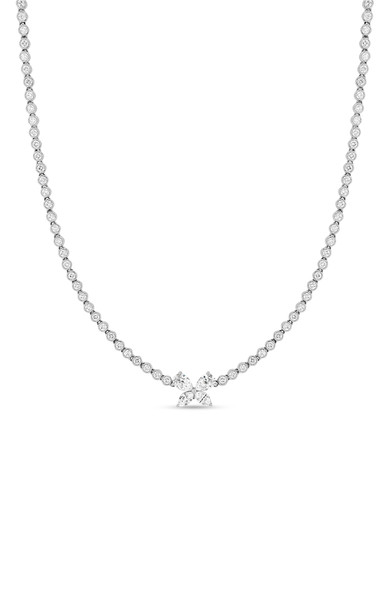 18K White Gold Diamond Butterfly Pendant Tennis Necklace