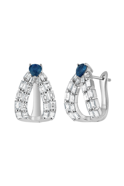 18K White Gold Natural Diamond with Sapphire Luxe Statement Earrings