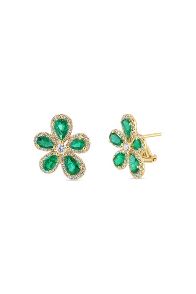 18K Yellow Gold El Mar Emerald and Natural Diamond Statement Earrings