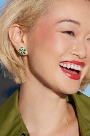 18K White Gold El Mar Emerald and Natural Diamond Statement Earrings