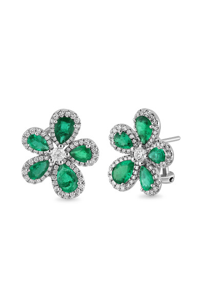 18K White Gold El Mar Emerald and Natural Diamond Statement Earrings