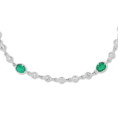 18K White Gold El Mar Emerald and Natural Diamond Tennis Bracelet