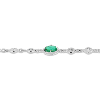 18K White Gold El Mar Emerald and Natural Diamond Tennis Bracelet