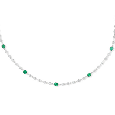 18K White Gold El Mar Emerald and Natural Diamond by the Yard Necklace