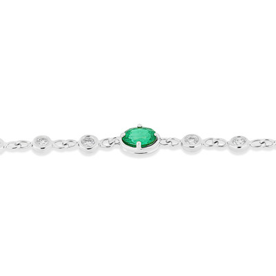 18K White Gold El Mar Emerald and Natural Diamond by the Yard Necklace