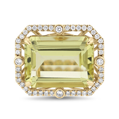 18K Yellow Diamond Iris Lemon Quartz and Natural Diamond Statement Ring