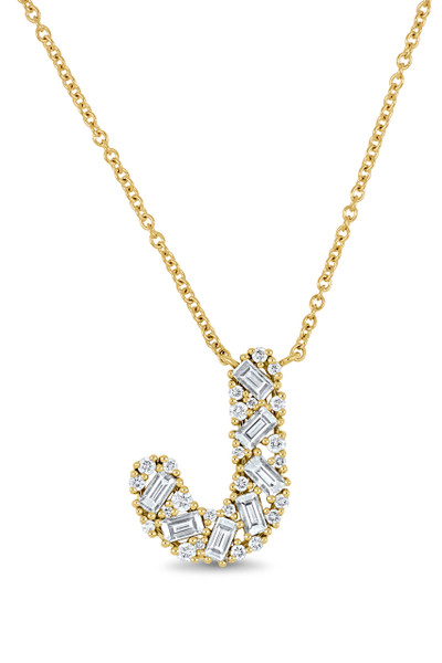 18K Yellow Gold Gatsby Natural Diamond Initial Pendant Necklace