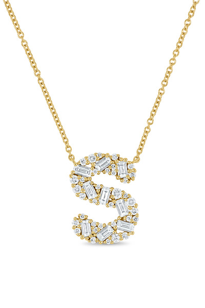 18K Yellow Gold Gatsby Natural Diamond Initial Pendant Necklace