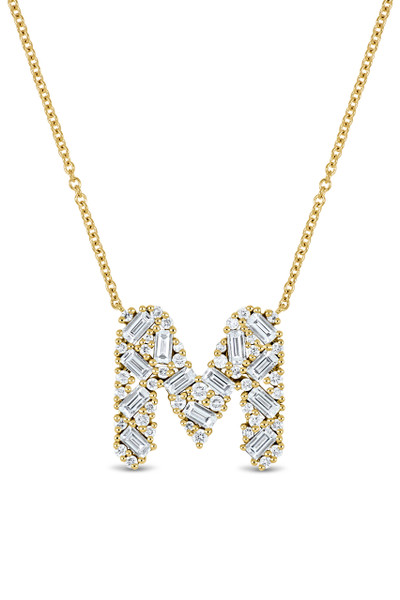 18K Yellow Gold Gatsby Natural Diamond Initial Pendant Necklace