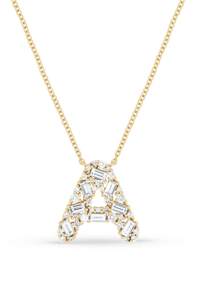 18K Yellow Gold Gatsby Natural Diamond Initial Pendant Necklace