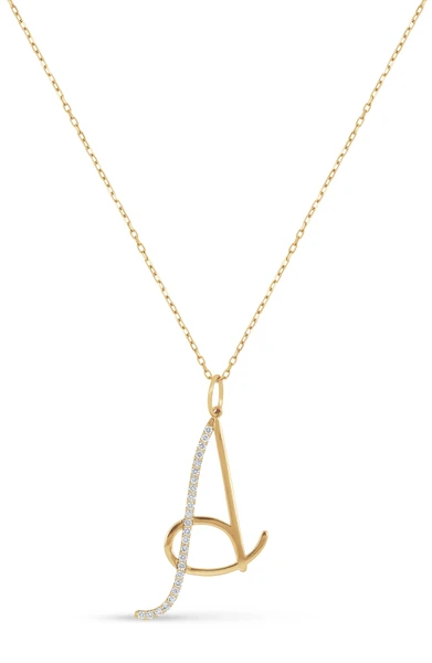 18K Yellow Gold Kiera Natural Diamond Initial Pendant Necklace