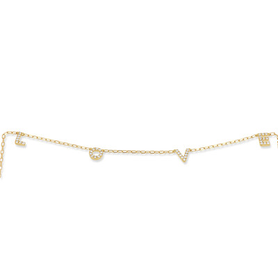 18K Yellow Gold Icon Natural Diamond "Love" Station Necklace