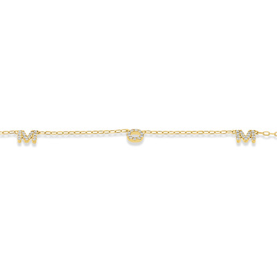 18K Yellow Gold Icon Natural Diamond "Mom" Station Necklace
