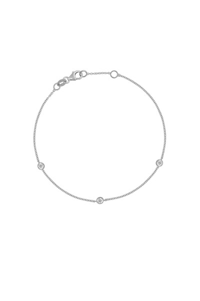 14K White Gold Triple Natural Diamond Bezel Bracelet