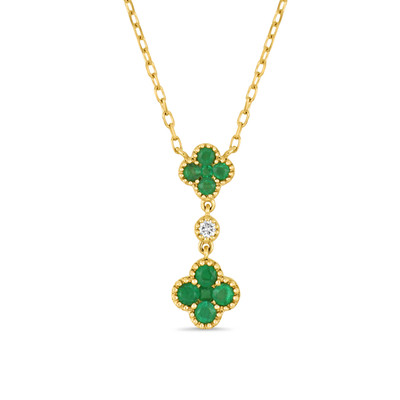 18K Yellow Gold El Mar Emerald and Natural Diamond Clover Pendant Necklace