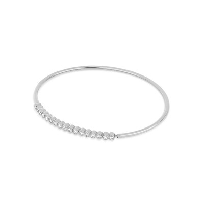 18K White Gold Monaco Natural Diamond  Minimalist Bangle Bracelet