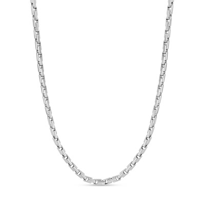 14K White Gold Men's Elongated Box-Style Link Chain Necklace