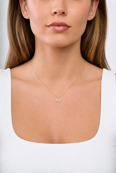 18K Yellow Gold Icon Natural Diamond Evil Eye Pendant Necklace