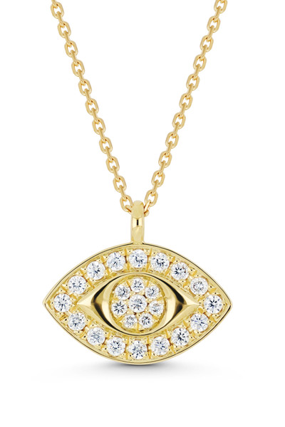 18K Yellow Gold Icon Natural Diamond Evil Eye Pendant Necklace