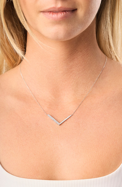 18K White Gold Kiera Natural Diamond Chevron Pendant Necklace
