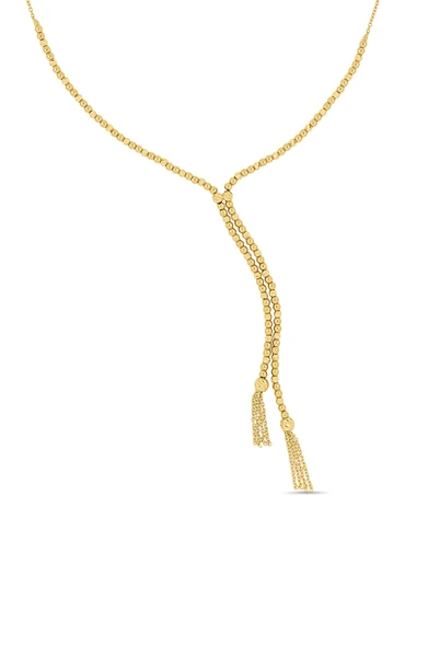 14K Yellow Gold Linear Tassel Chain Necklace