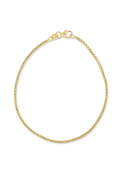 14K Yellow Gold Men's 1.5mm Rounded Box Chain Bracelet