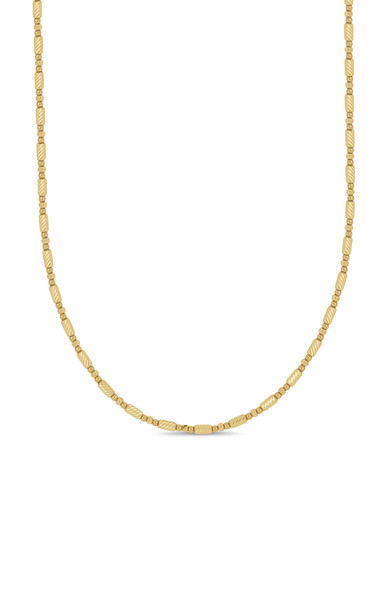 14K Yellow Gold Textured Station Bead Necklace