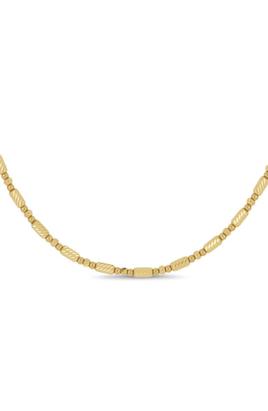 14K Yellow Gold Textured Station Bead Necklace