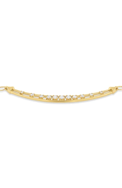 18K Yellow Gold Florentine Natural Diamond Curved Bar Pendant Necklace