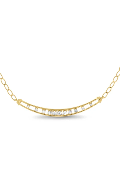 18K Yellow Gold Florentine Natural Diamond Curved Bar Pendant Necklace
