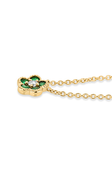 18K Yellow Gold El Mar Emerald and Natural Diamond Flower Pendant Necklace