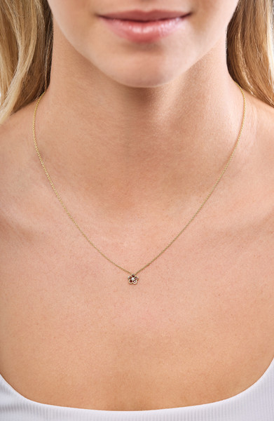 18K Yellow Gold El Mar Ruby and Natural Diamond Flower Pendant Necklace