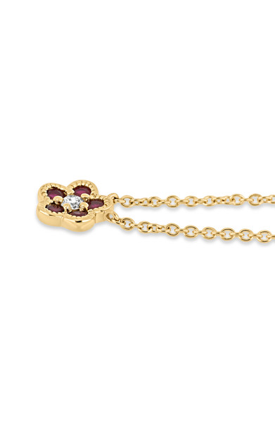 18K Yellow Gold El Mar Ruby and Natural Diamond Flower Pendant Necklace
