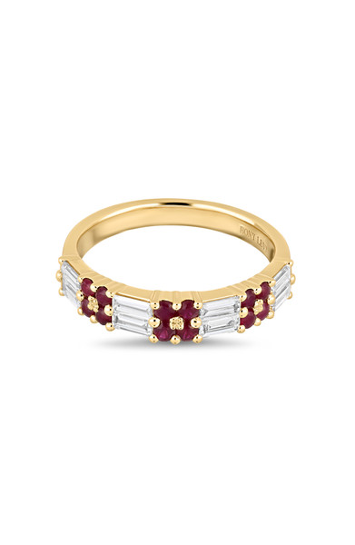 18K Yellow Gold El Mar Ruby and Natural Diamond Band Ring