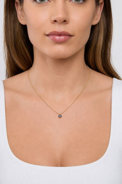 18K Yellow Gold El Mar Blue Sapphire and Natural Diamond Flower Pendant Necklace