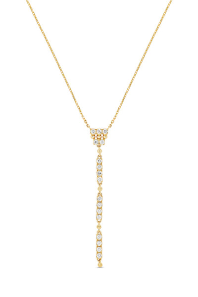 18K Yellow Gold Mykonos Florentine Natural Diamond Y Necklace