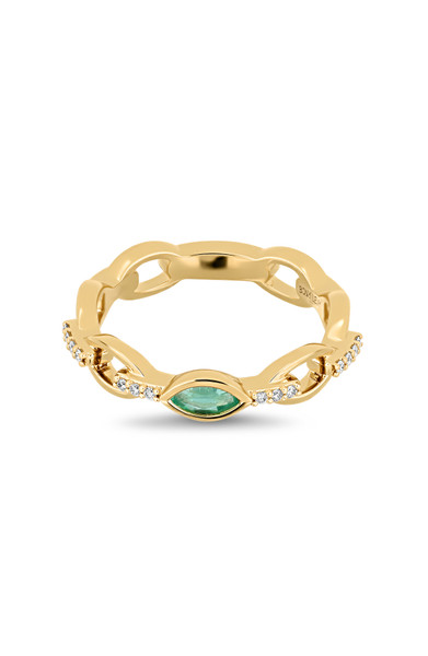 18K Yellow Gold El Mar Emerald and Natural Diamond Stackable Ring