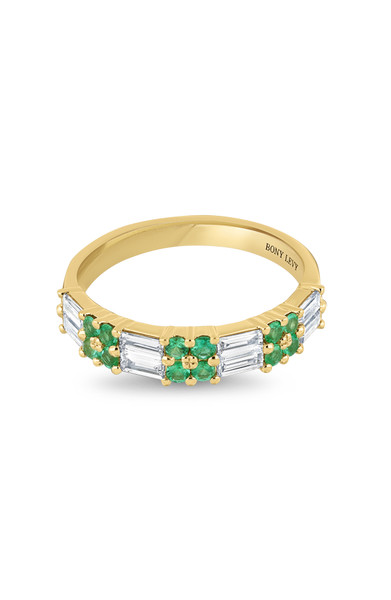18K Yellow Gold El Mar Emerald and Natural Diamond Band Ring