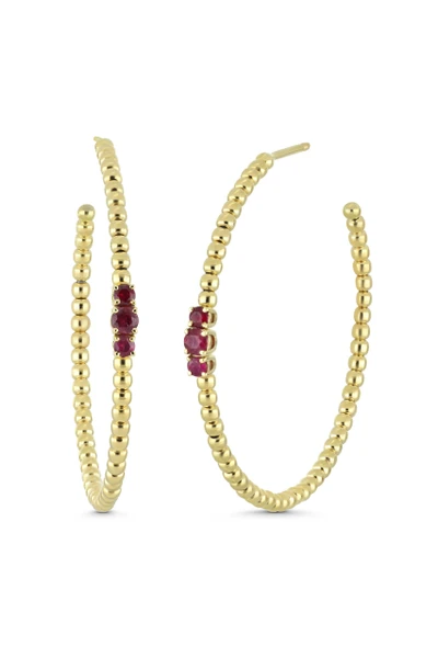 18K Yellow Gold El Mar Ruby Hoop Earrings