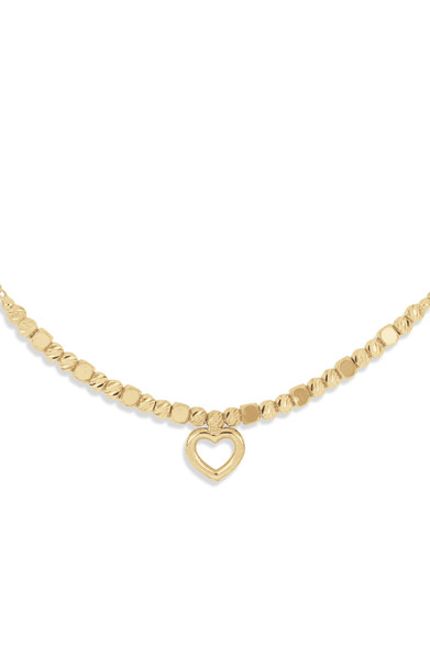 14K Yellow Gold Beaded Heart Chain Bracelet